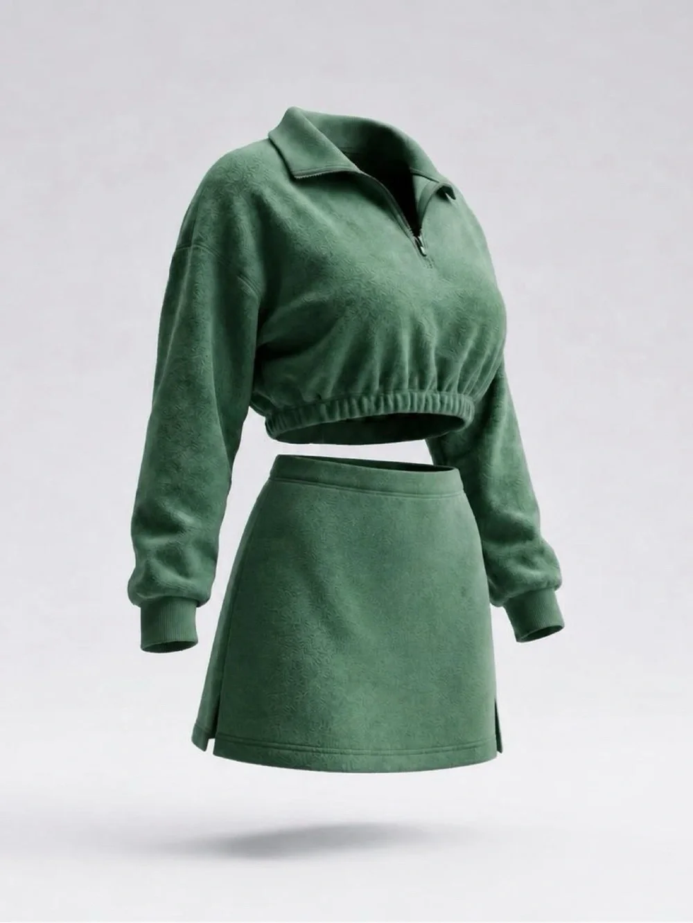 Ribbed Green Cropped Jacket and matching Skirt set- Women's Skirt